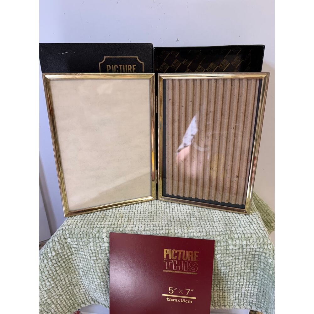 Vintage Gold Double Picture Frame 5x7 Folding Hinged Metal Frame NIB